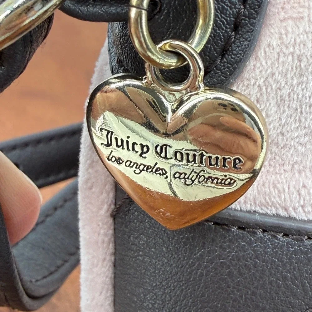 Juicy Couture Pink Velour Black Trim Satchel Crossbody Dome Satchell Bag‎